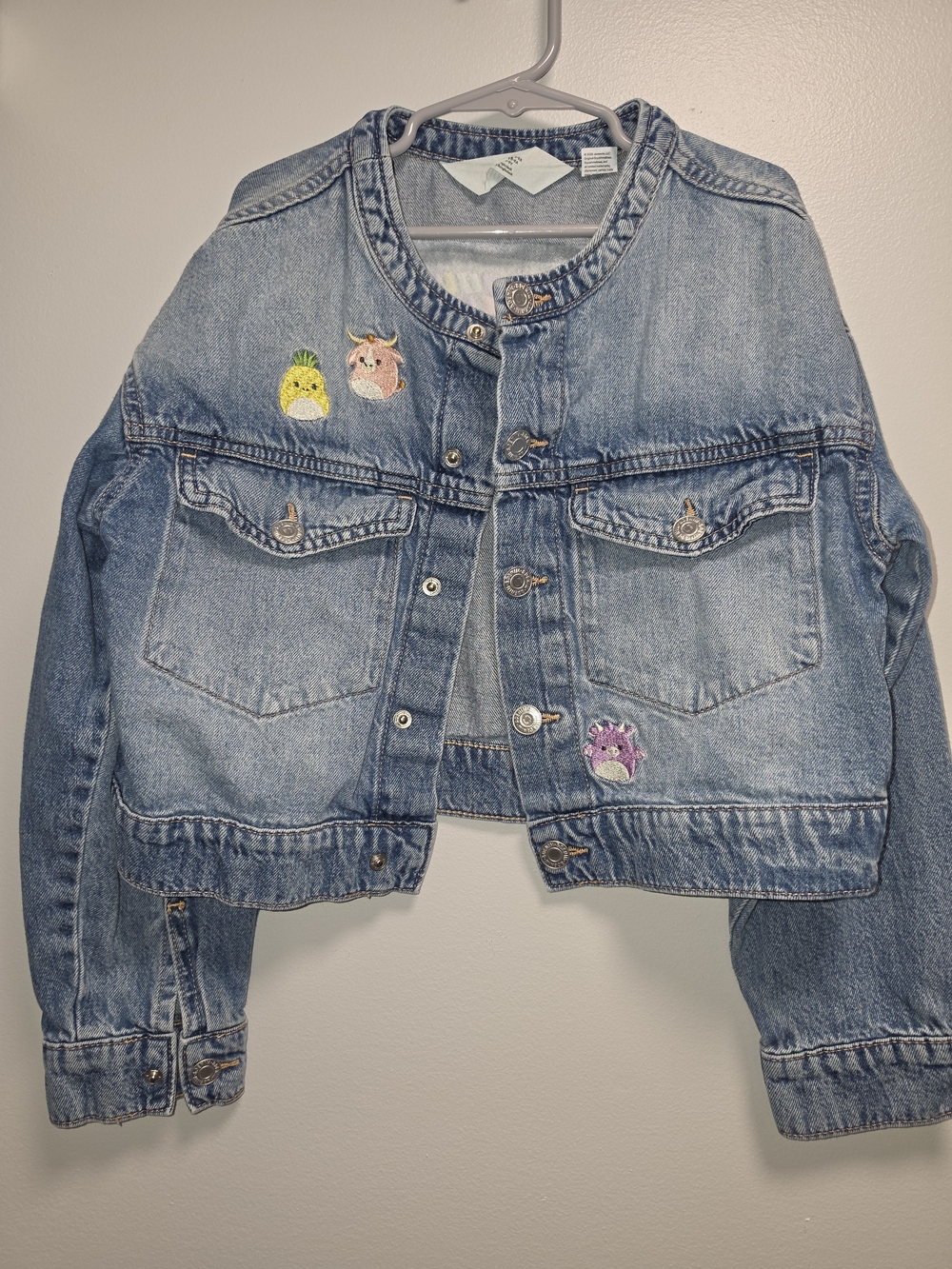 H&M Light Blue Denim Jacket with Squishmallows Embroidered Patches